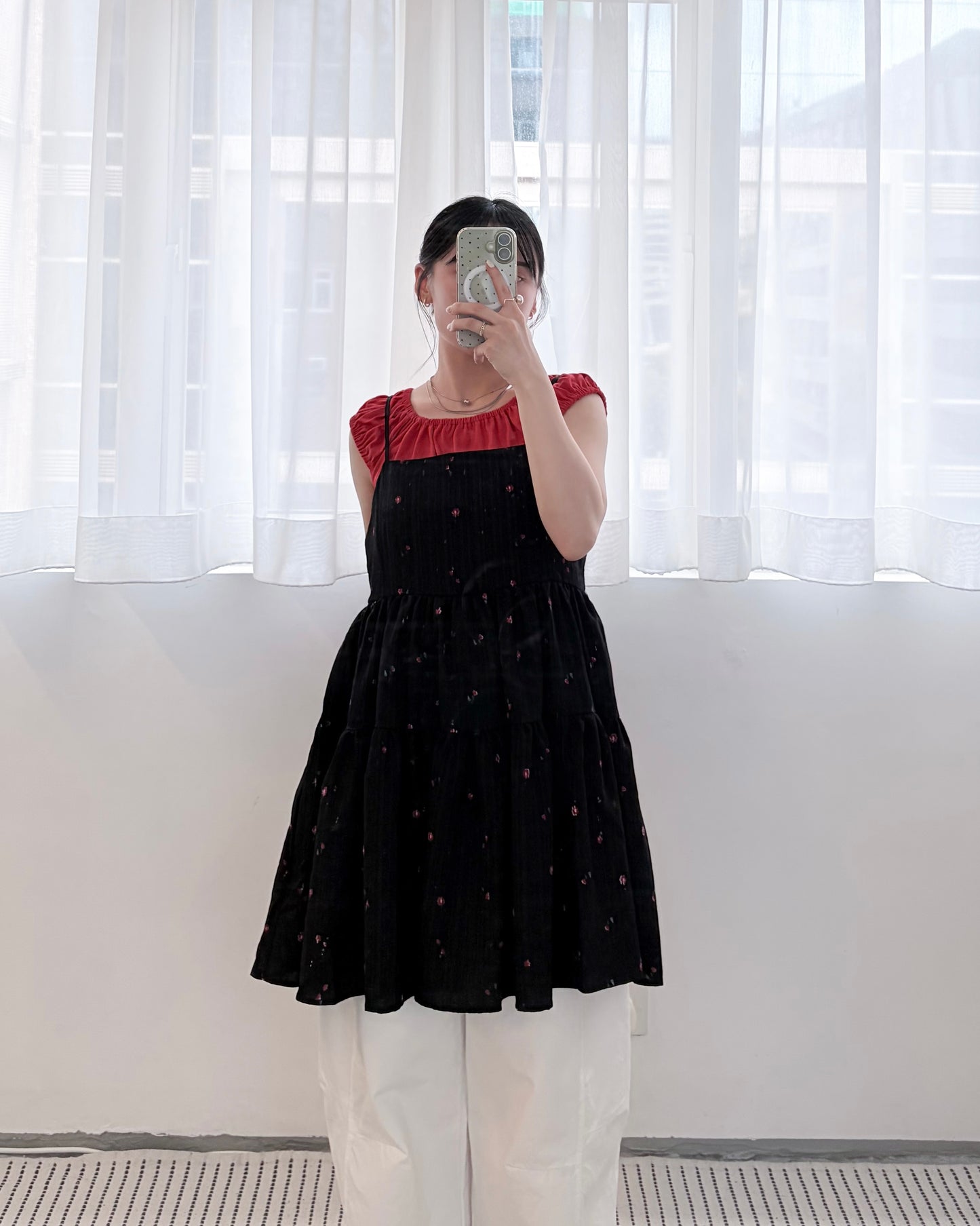 OP78- Flower Camisole Dress | White | Black