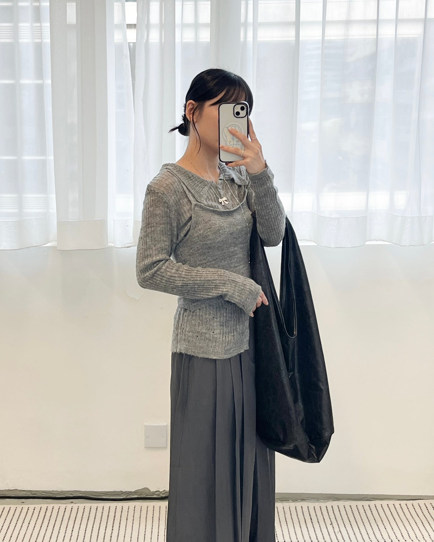 TP675- Knitwear Vest Set Top | Ivory | Grey