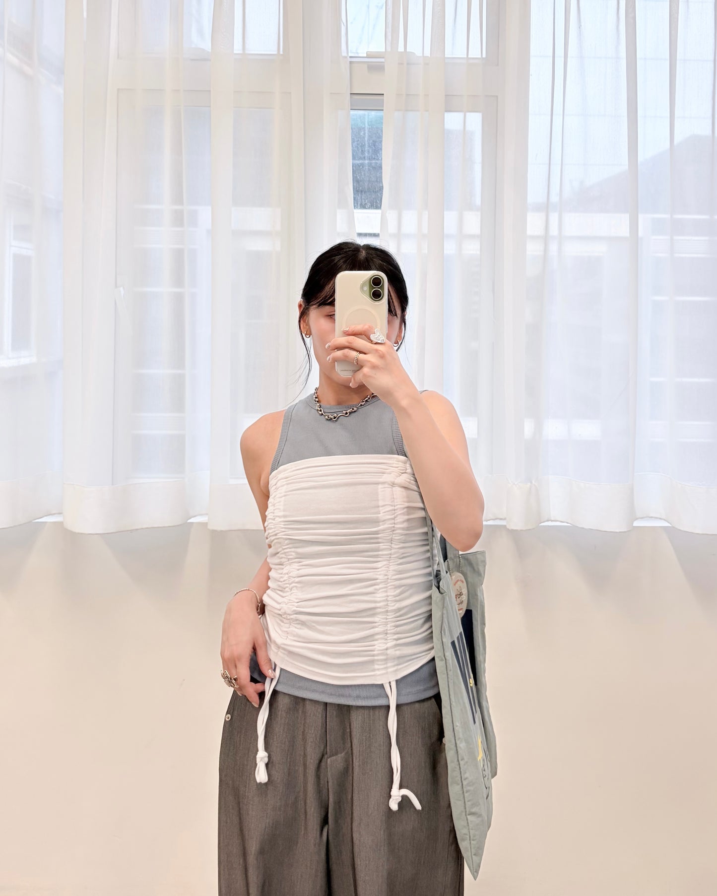 TP813- Drawstring Tube Top | White | Grey | Black
