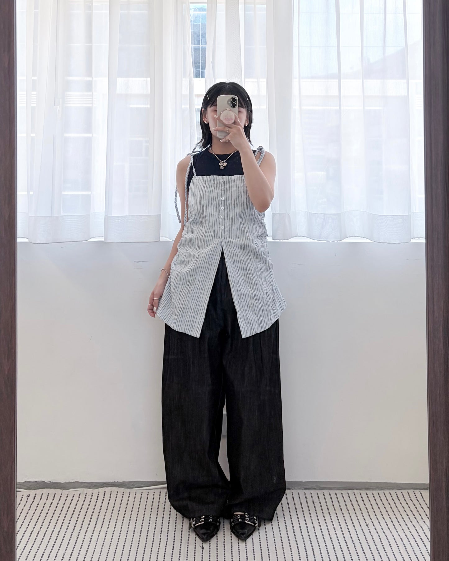 TP823- Ribbon Stripe Folded Vest |  Ivory | Blue | Black