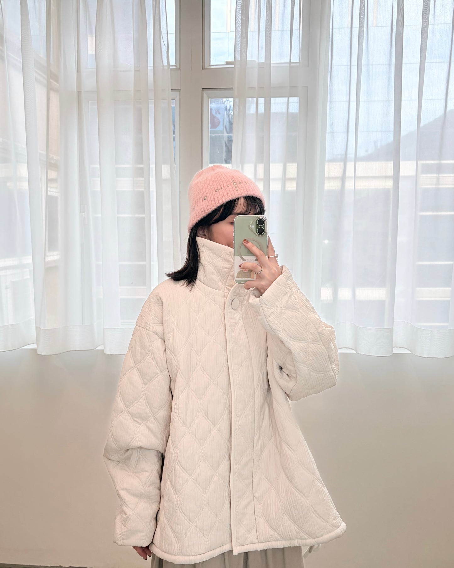 JK47- Design Cotton Coat | White | Black