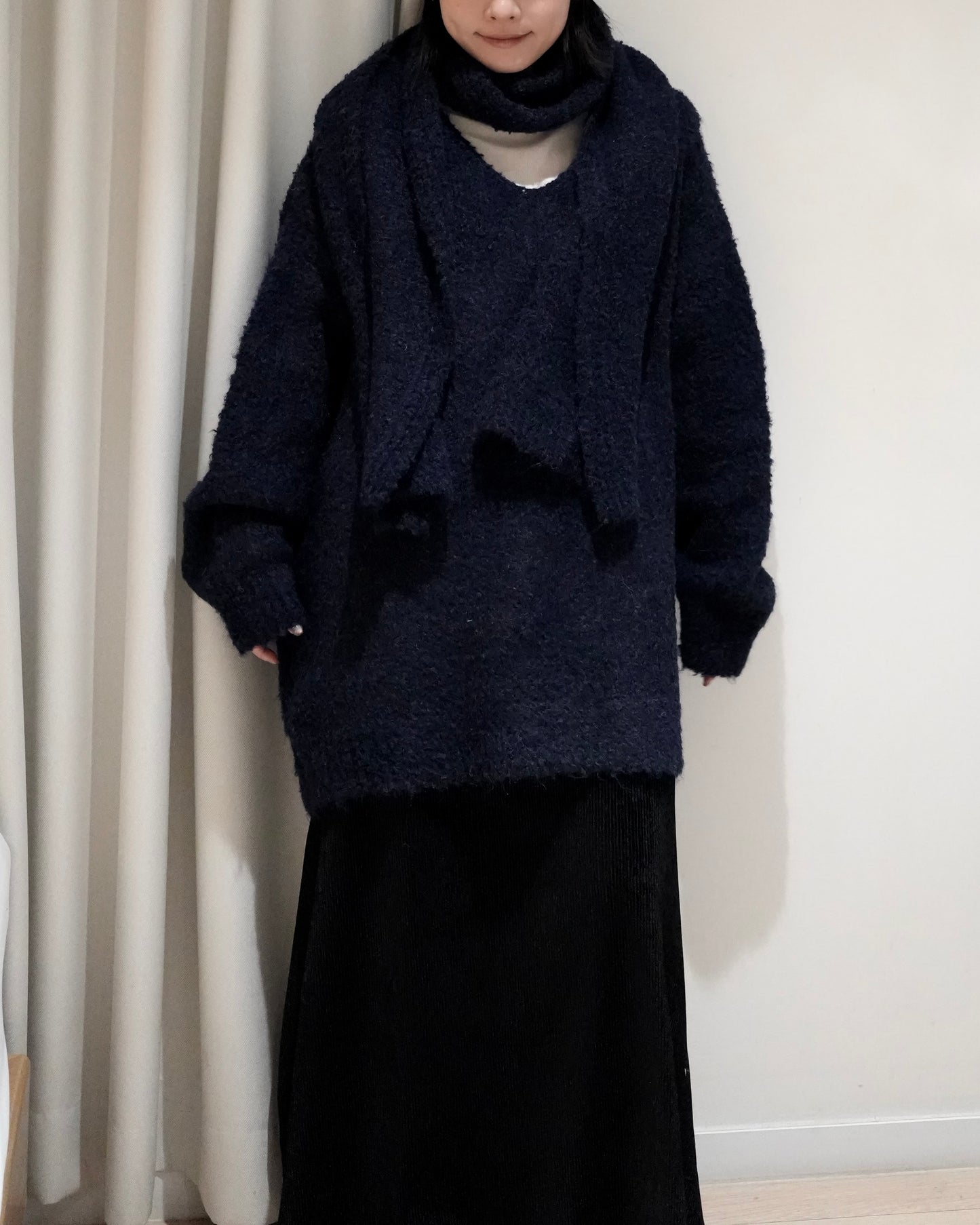 TP701- Knit With Scarf Set | White | Navy | Grey