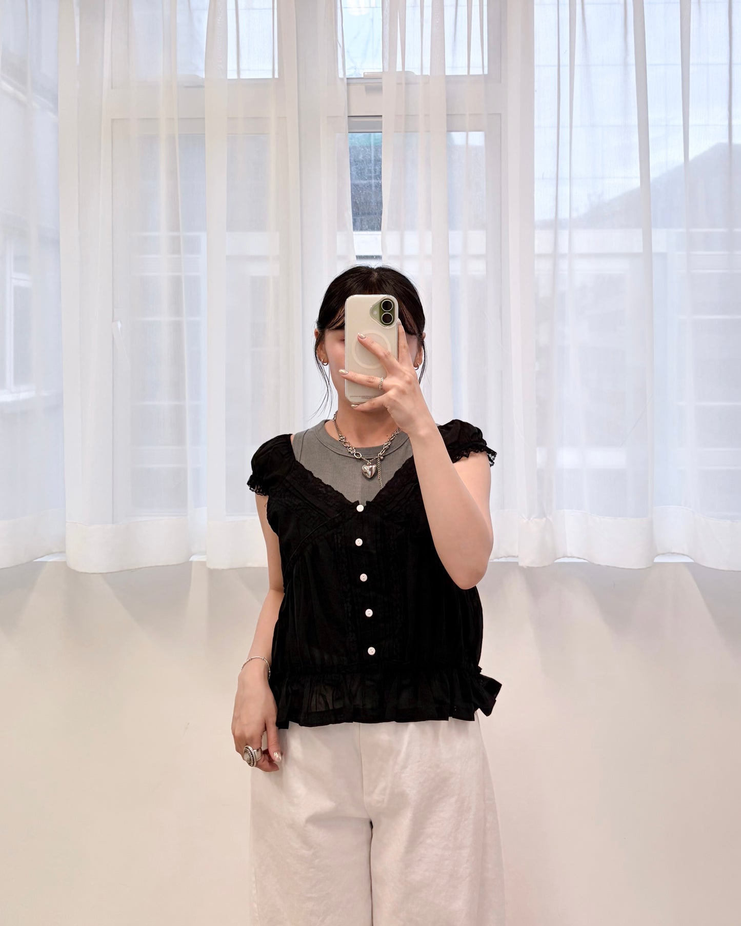 TP812- Back Ribbon Lace Top | White | Black