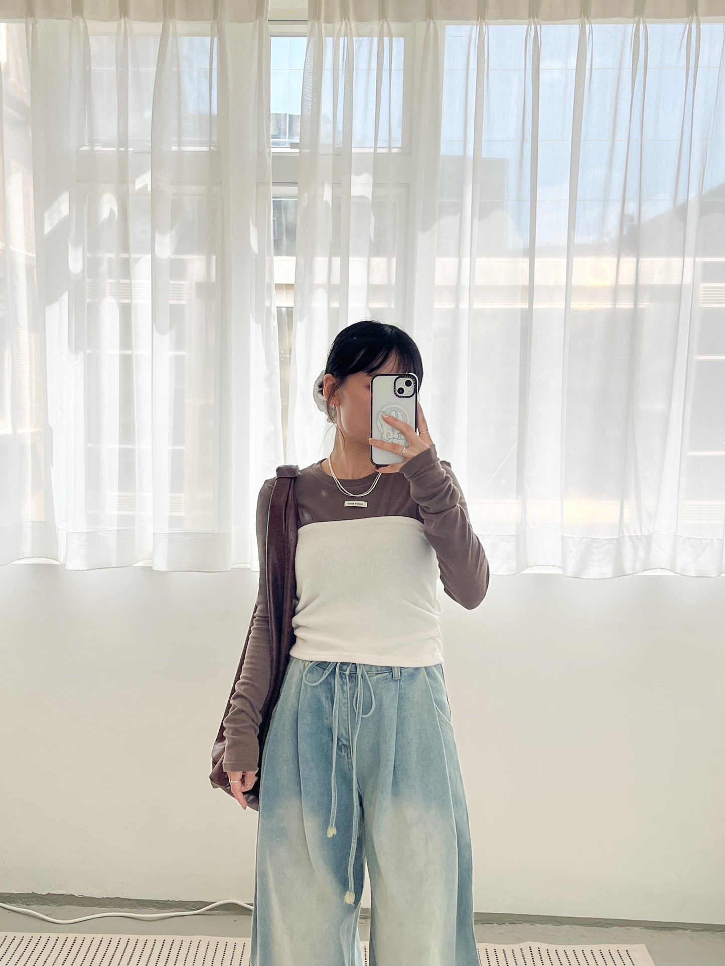 TP674- Logo Tag Cotton Top | Ivory | Grey | Blue | Brown | Black