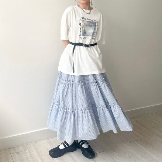 SK115- Checked Ruffle Skirt | Blue | Navy
