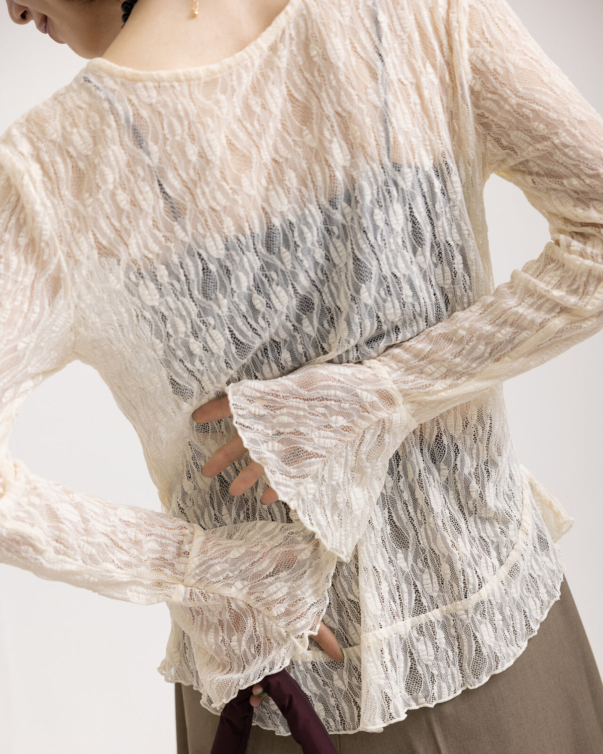 TP848- Lace Frill Cardigan | Ivory | Black