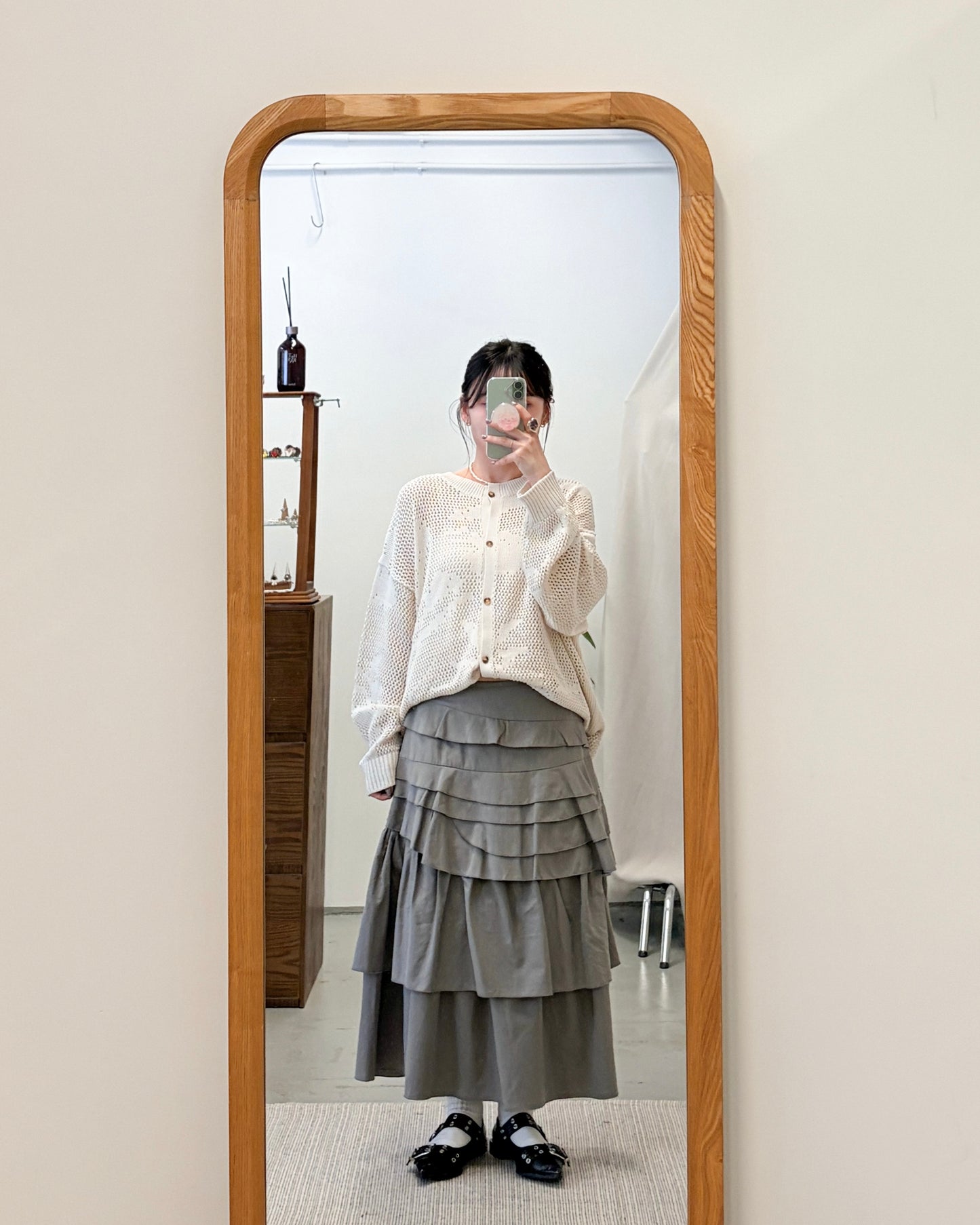 SK144- 多層Ruffle Skirt | Grey | Black