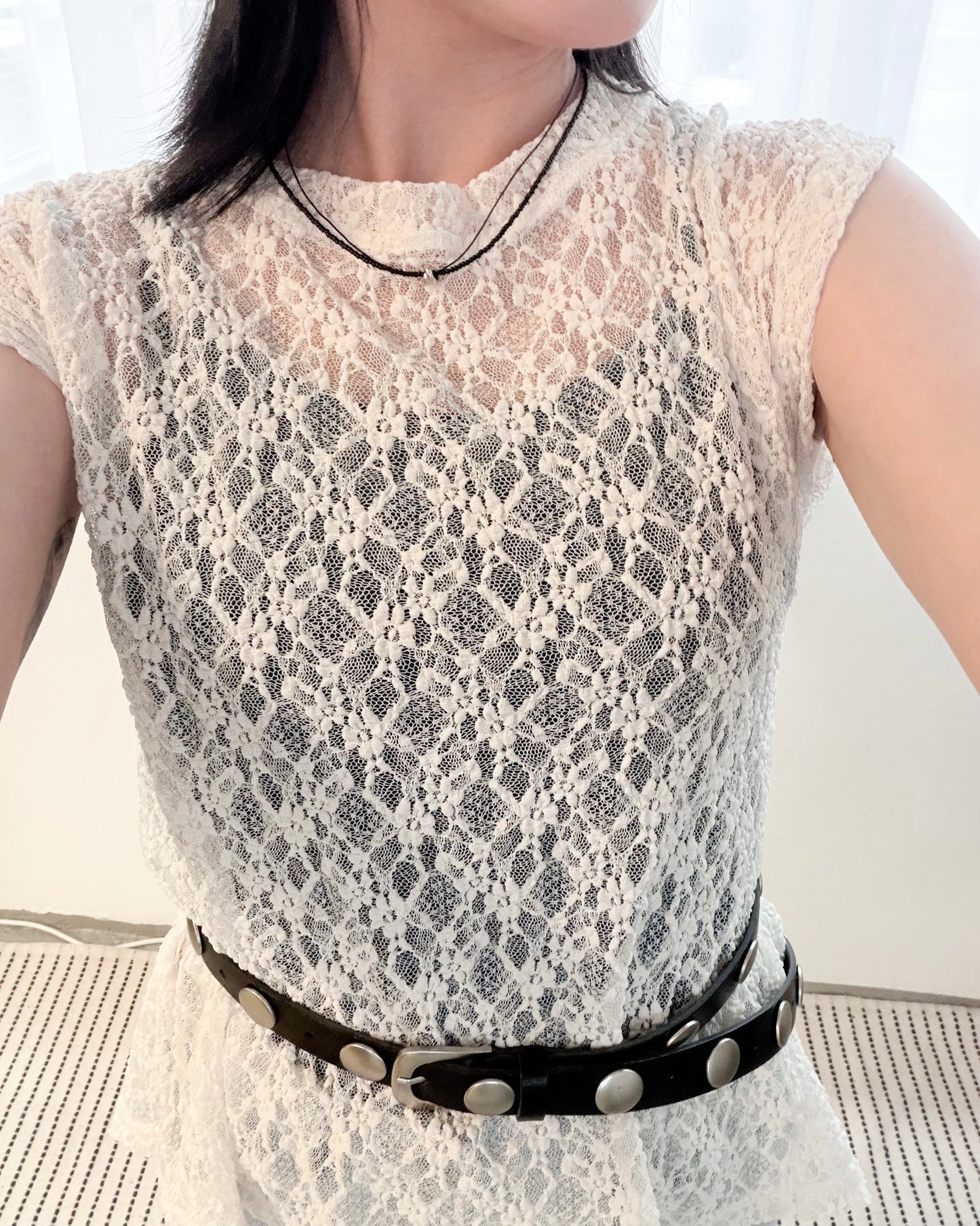 TP815- 2 Way Lace Top | Ivory | Black