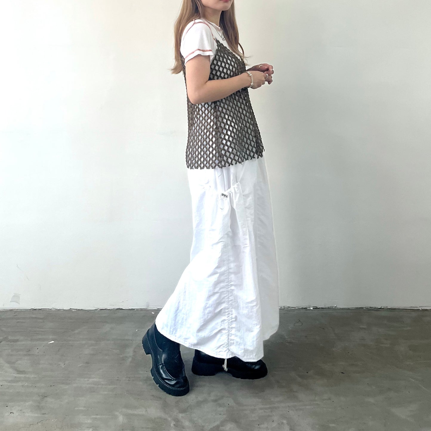 TP168- Big Knitted Vest | White | Khaki