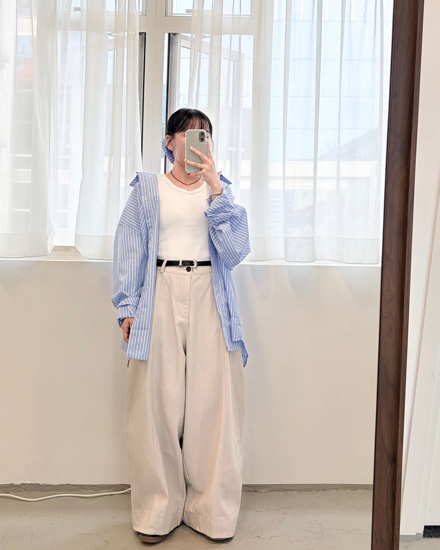 PT99- Wide Cotton Pants | Ivory | Navy