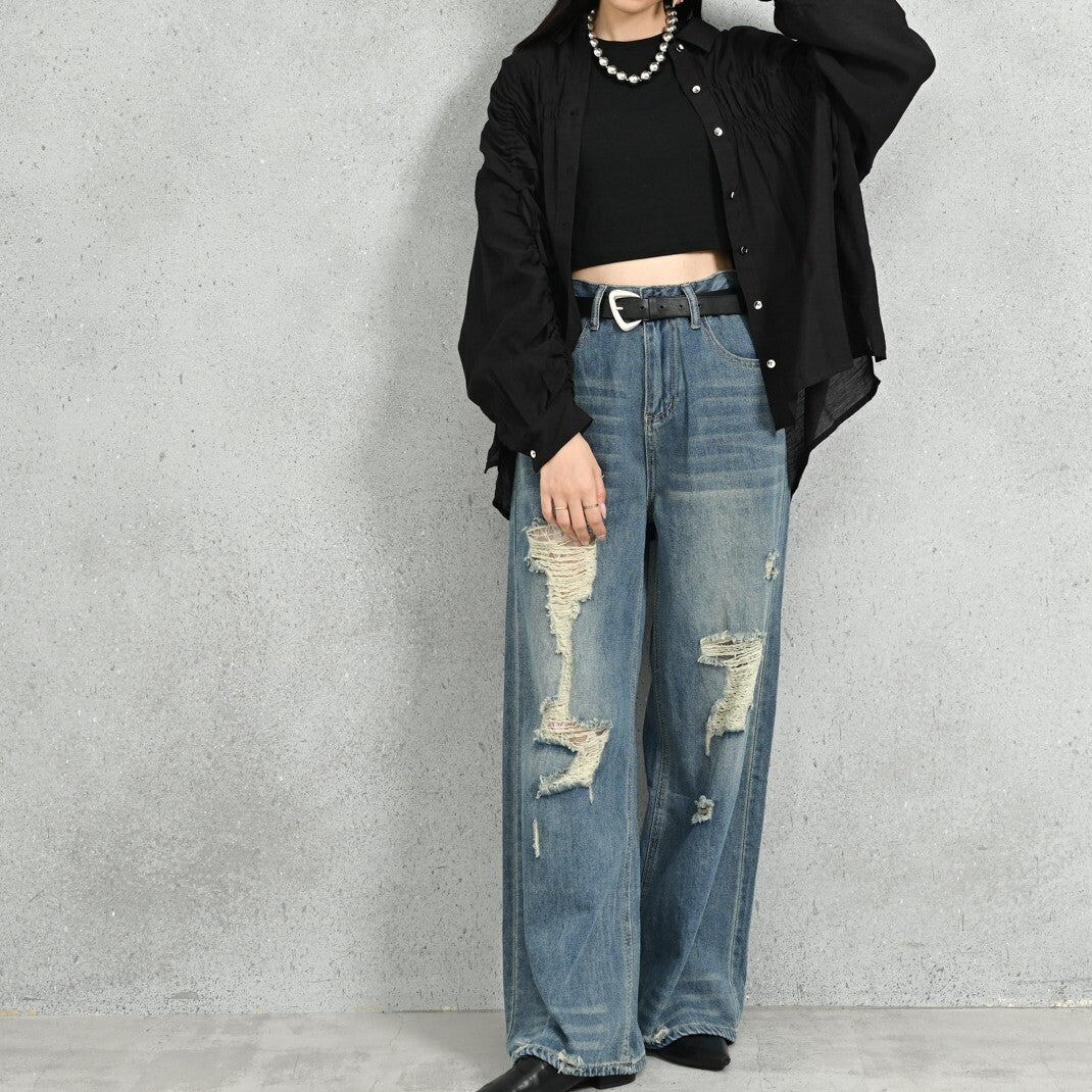 PT102- 破爛Lace Full Length Jeans