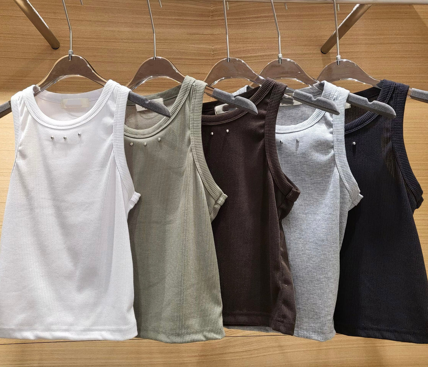 TP747- Rivet Vest Top | White | Grey | Brown | Green | Black