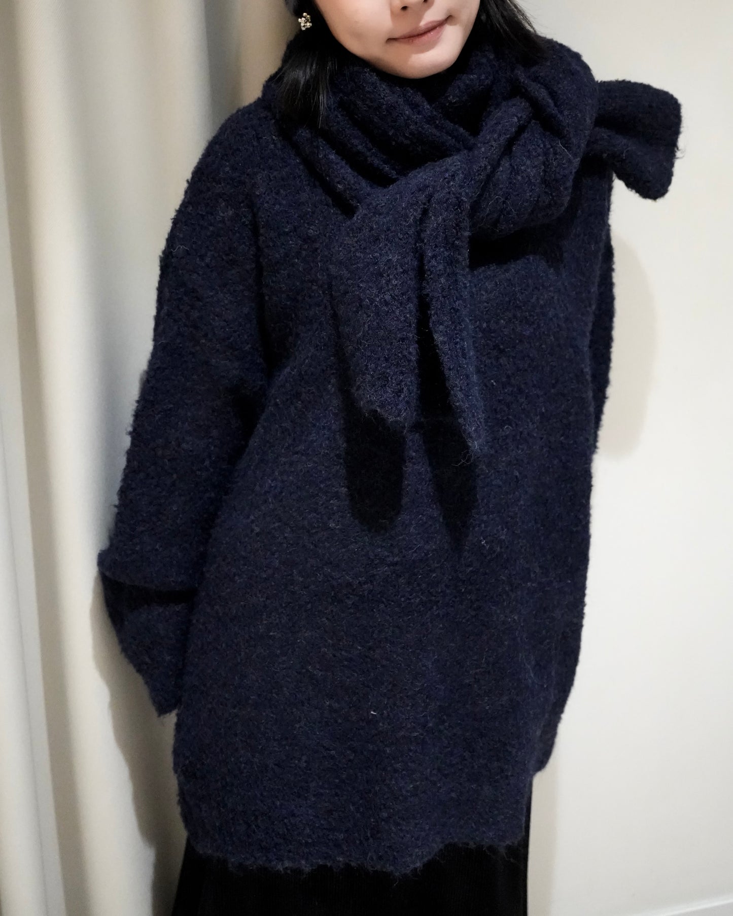 TP701- Knit With Scarf Set | White | Navy | Grey