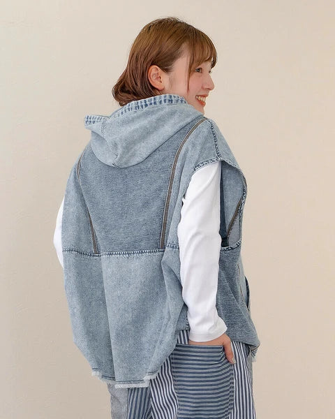 TP486- Chemical Denim Vest | Blue | Black