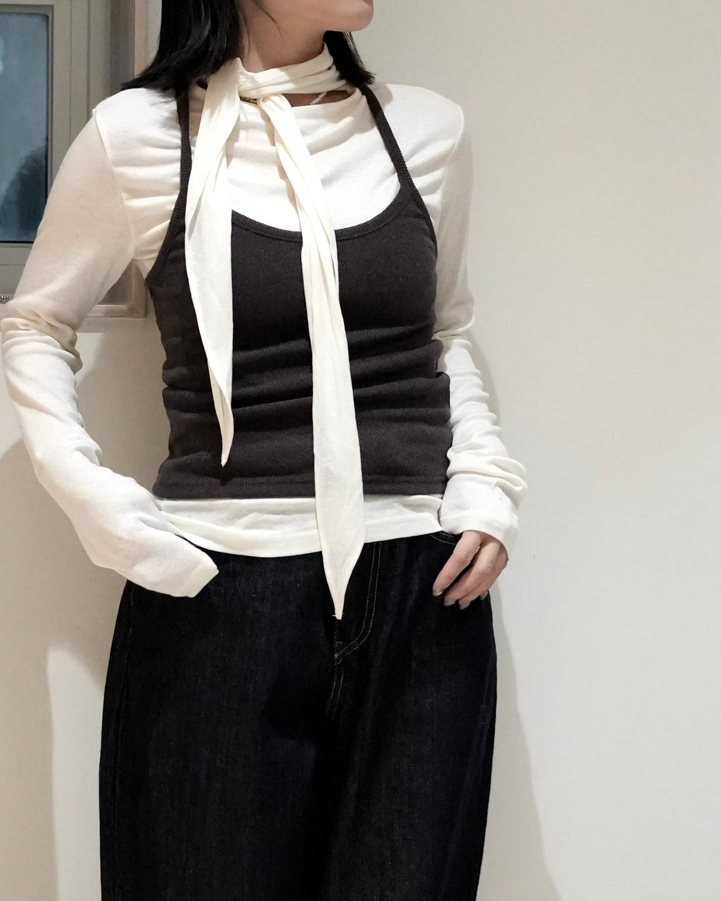 TP700- 直紋後綁吊帶背心 | Grey | Brown | Black