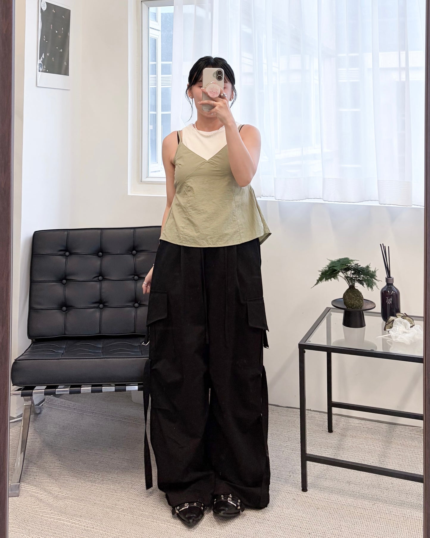 TP832- Back Ribbon V Neck Vest | White | Light Green | Black