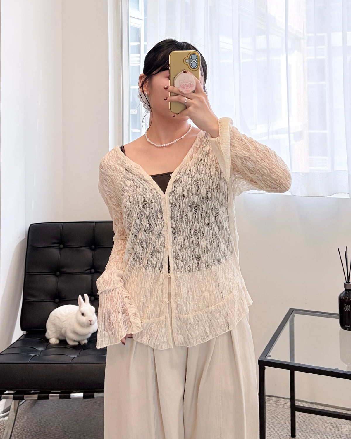 TP848- Lace Frill Cardigan | Ivory | Black