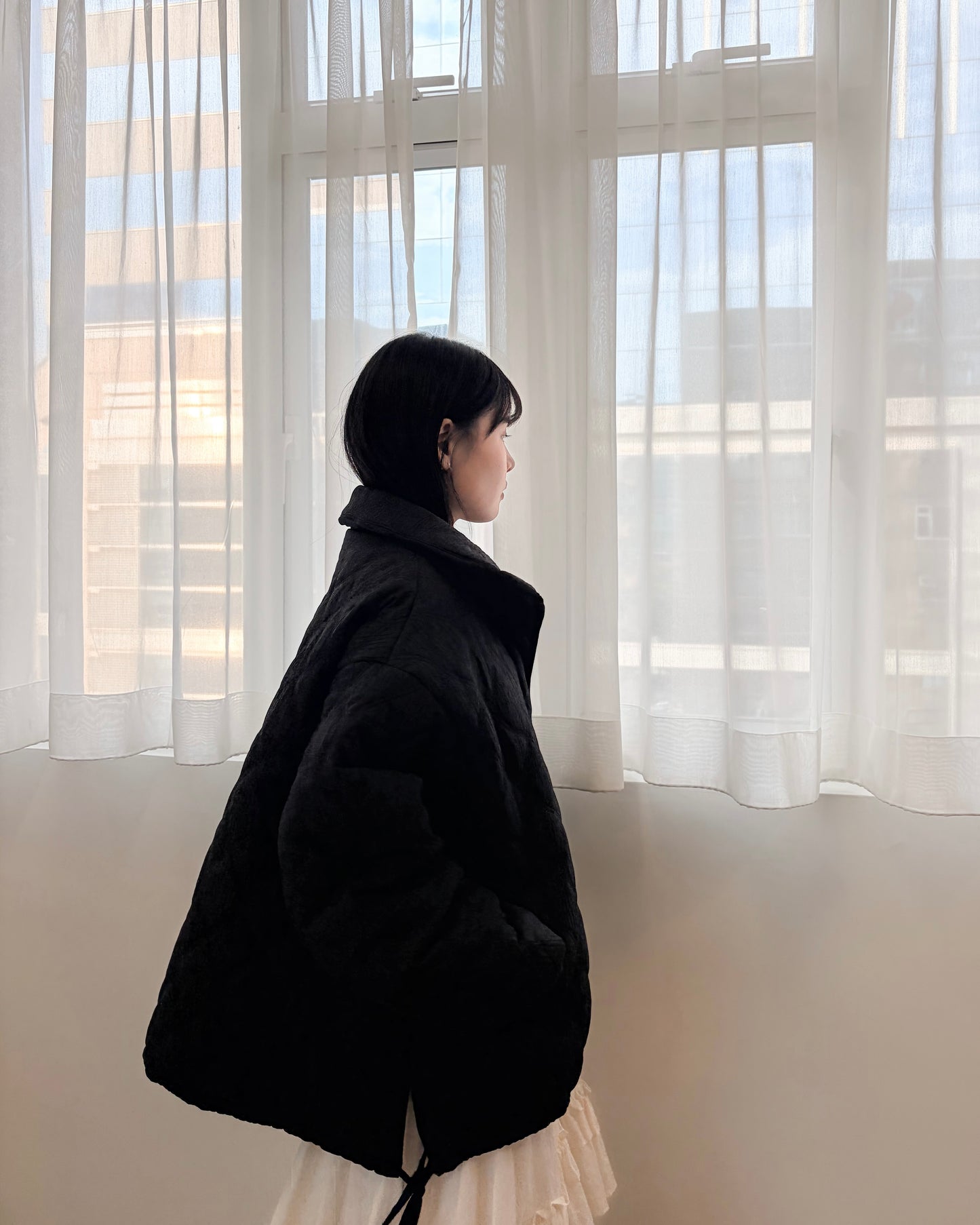 JK47- Design Cotton Coat | White | Black