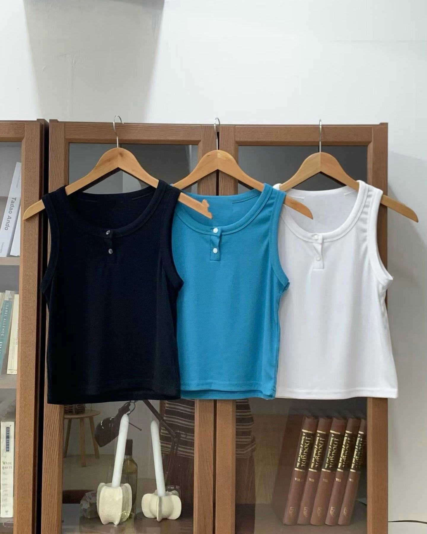 TP756- Button Vest | White | Blue | Black