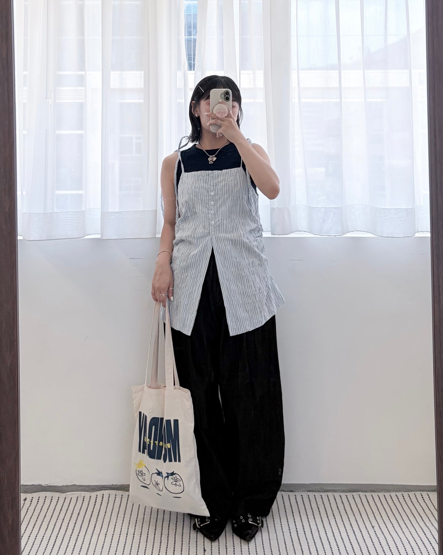 TP823- Ribbon Stripe Folded Vest |  Ivory | Blue | Black