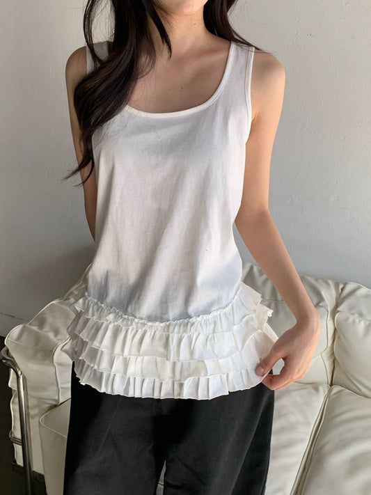 TP775- Ruffle layer Vest| White | Black