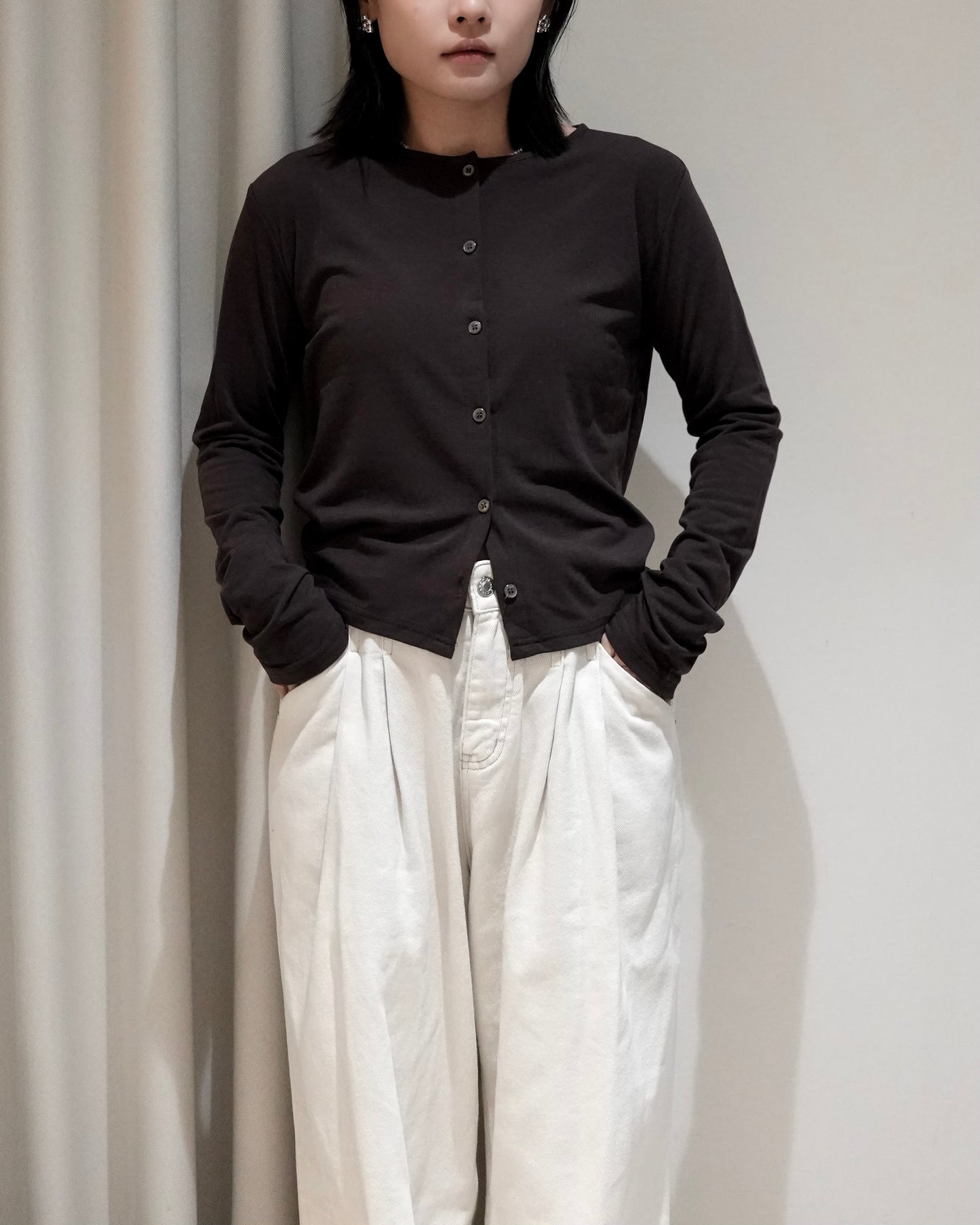 TP698- Tube Top Button Set Top | Ivory | Brown | Grey （ 內有薄抓毛 ，超級巨軟熟 )