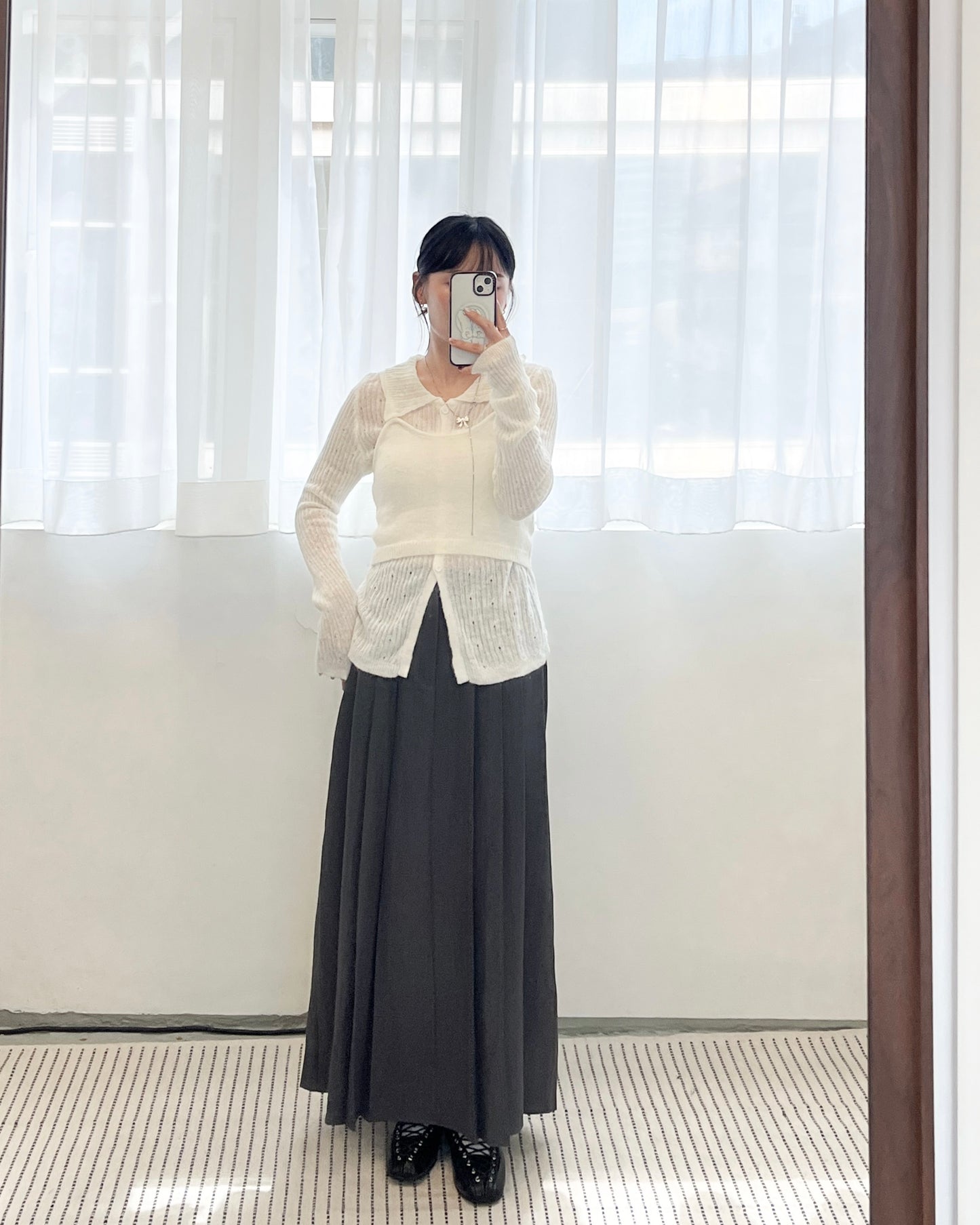 SK131- Pleated Skirt with Belt | Grey