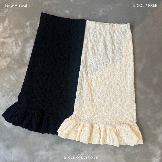SK35- Flower Print Skirt  | Ivory | Black
