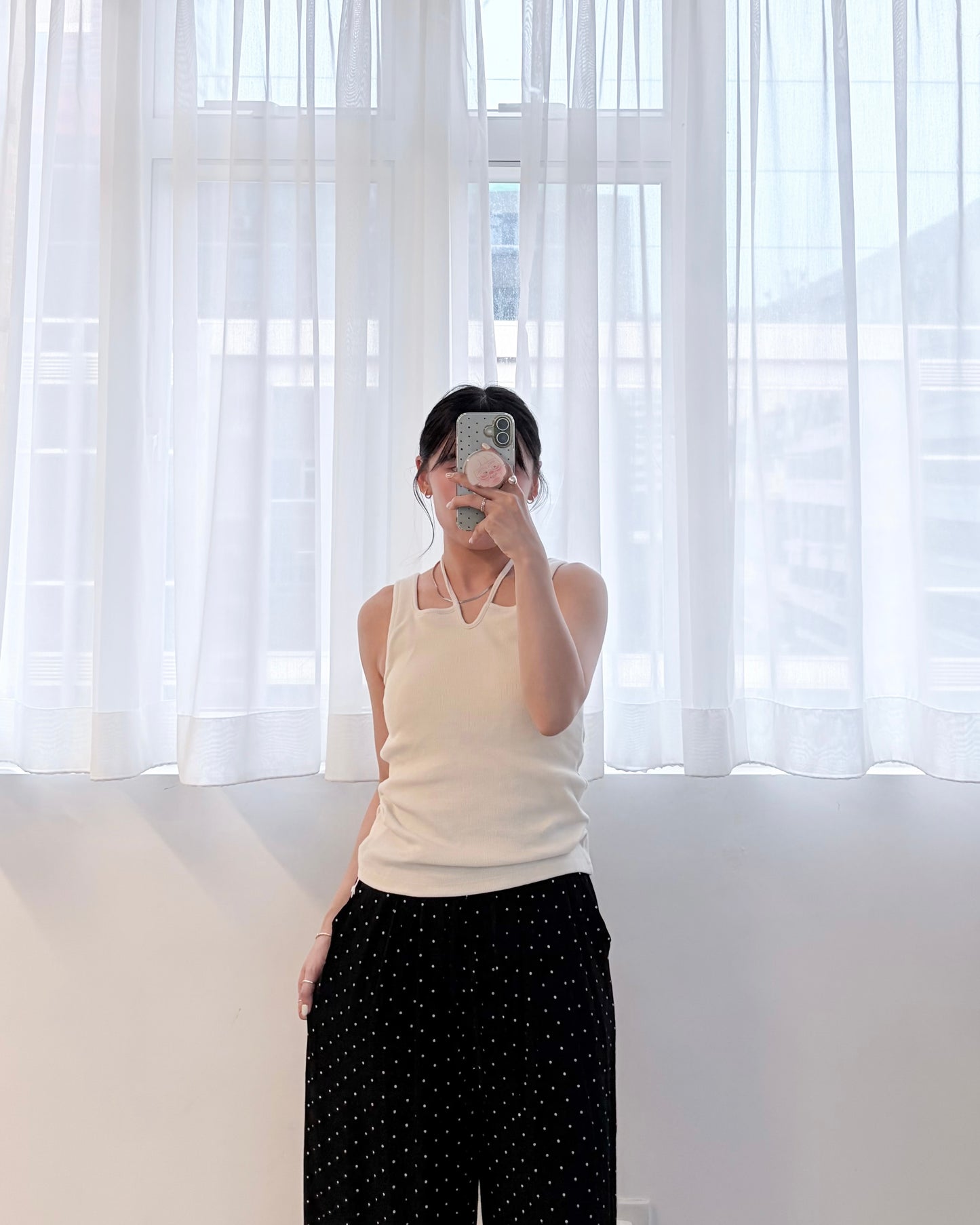 TP797- Corded Ribbon Tank Top With Cups | Ivory | Black