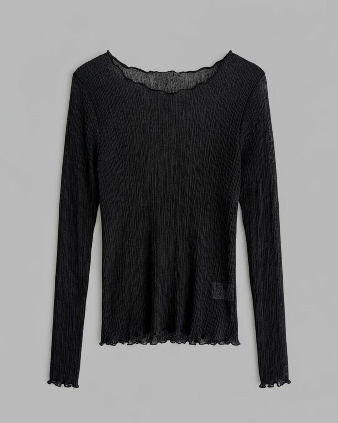 TP735- 樹紋 See-through Ruffle Top | White | Light grey | Grey | Blue | Black ( 超大彈性 )