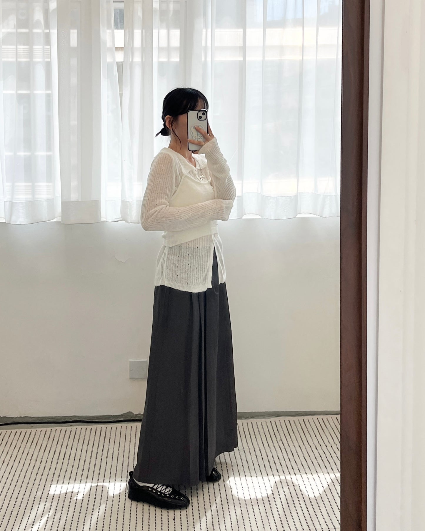 SK131- Pleated Skirt with Belt | Grey