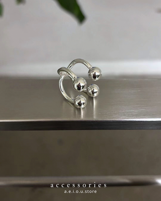 AC292- 4 Ball Ball Ring #11 up  ( 鍍銀 )