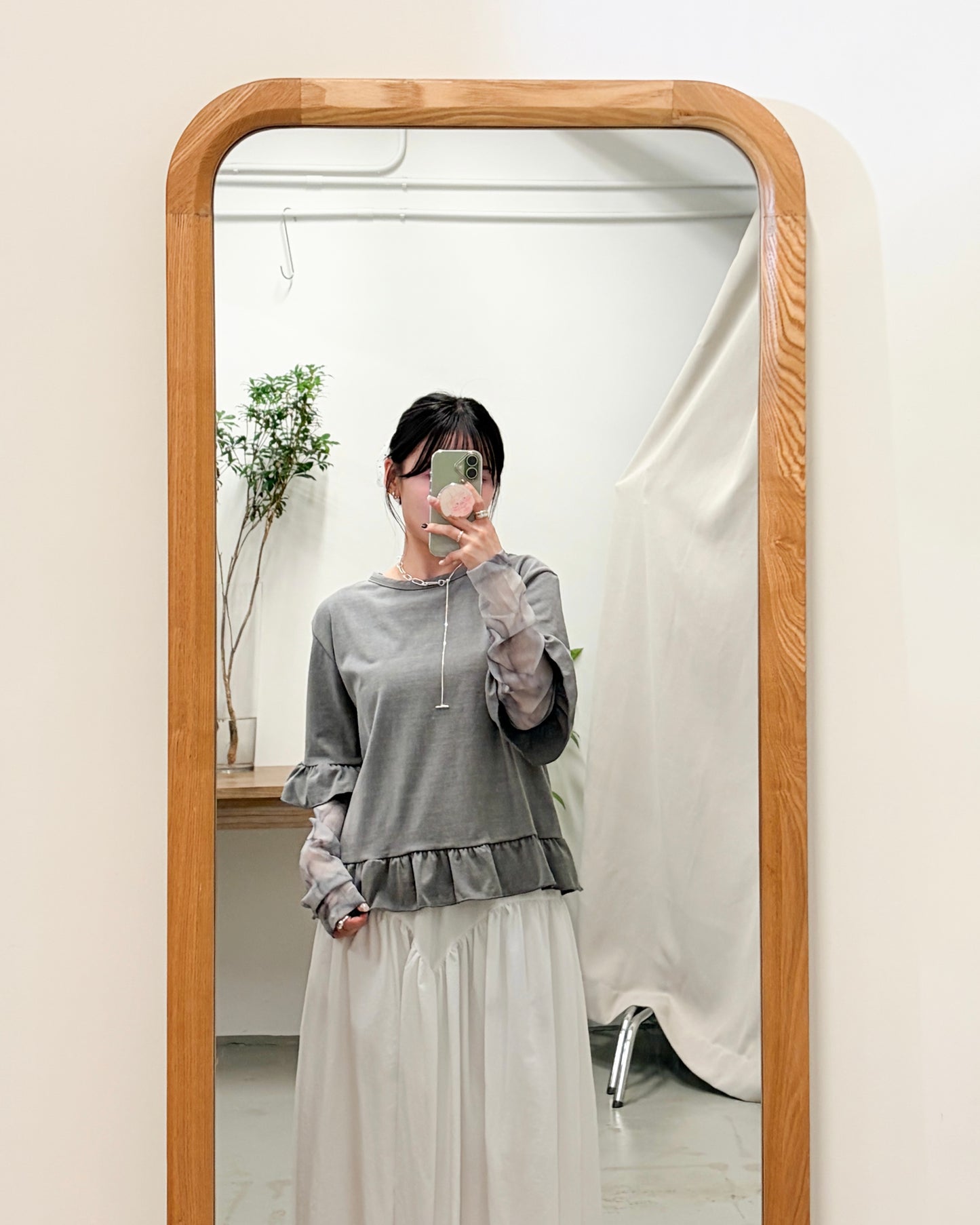 TP729- 2 in 1 Ruffle Sleeve Top | Beige | Grey