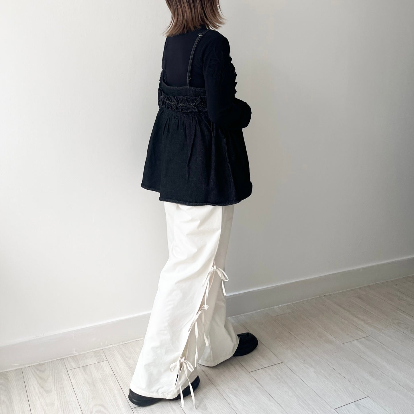 PT60- Side Ribbon Fell Length Pant | Ivory | Grey | Black