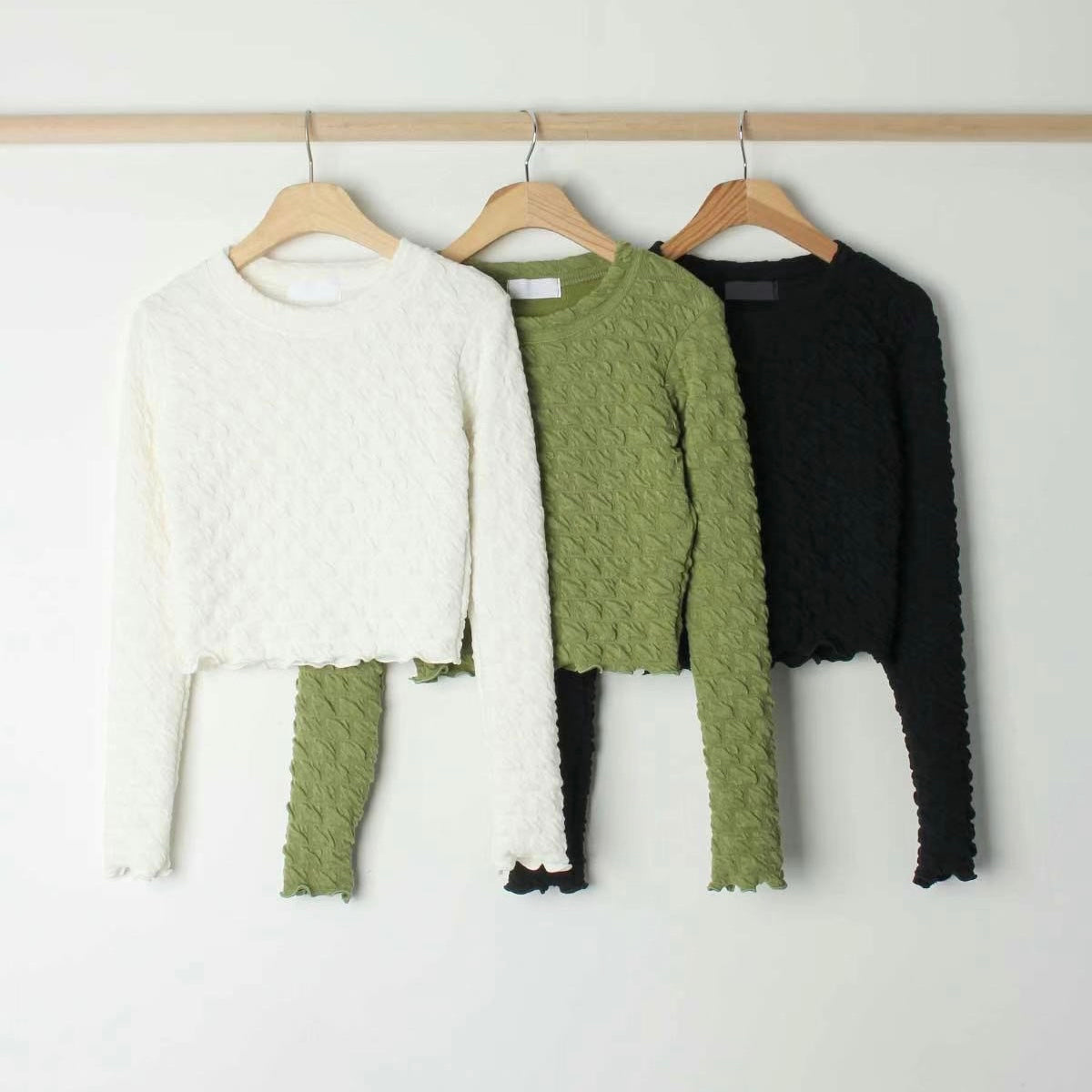 TP199- Long Sleeve Cotton Candy Top | Ivory | Green | Black