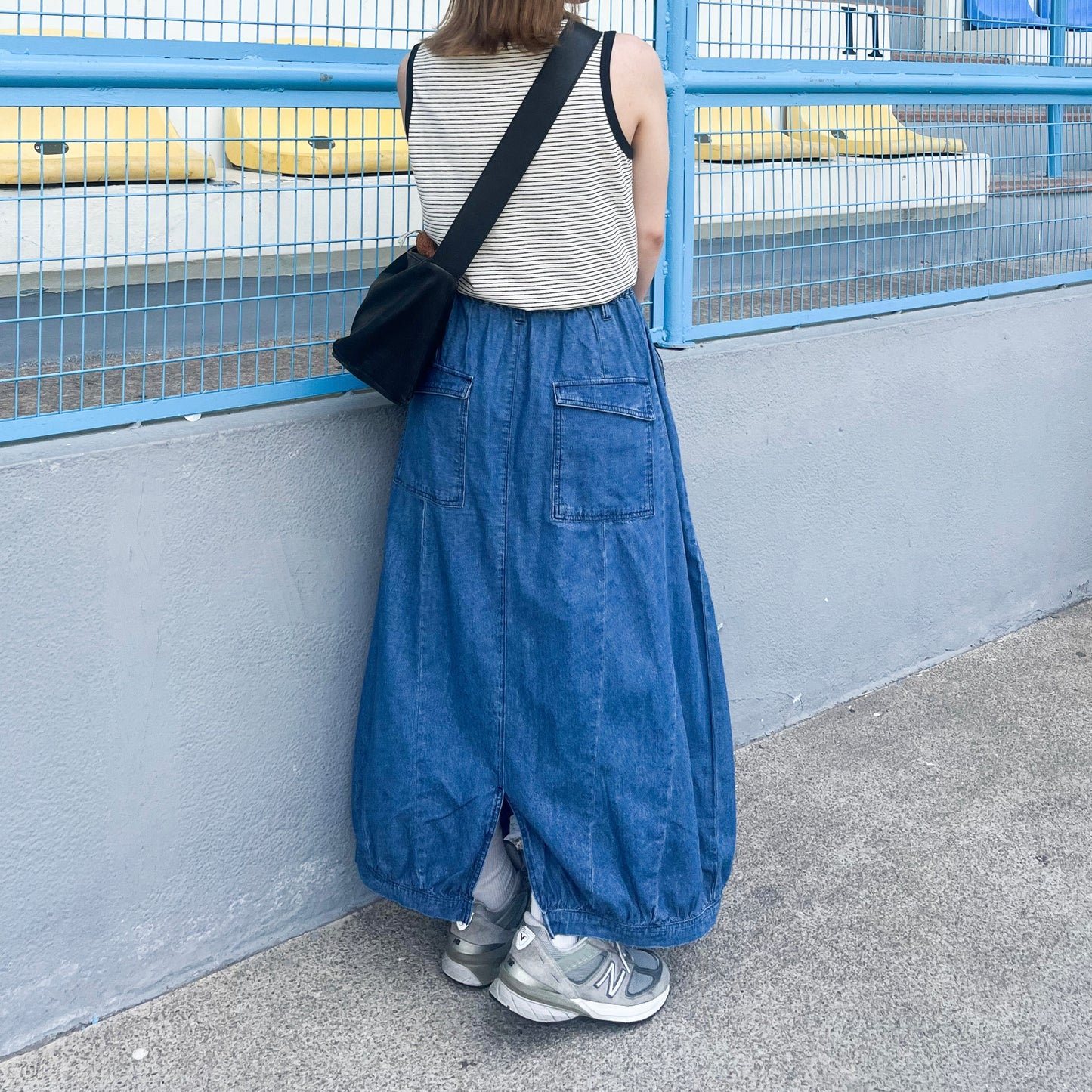 SK80- Pocket Gathered Skirt Denim | Navy