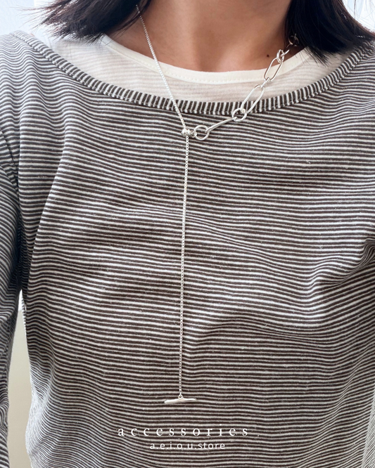 AC295- 鍍銀方環長頸鏈