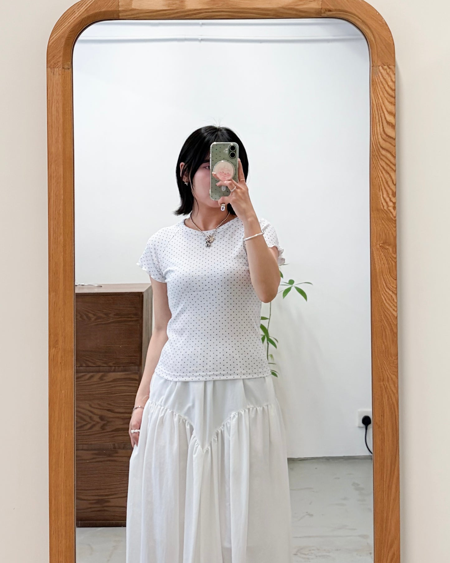 TP748- Ruffle Sleeve Small Dot Top | White | Grey | Black