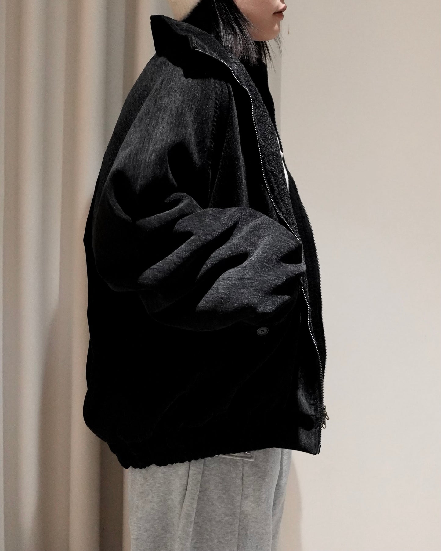 必入手！ JK45- 天鵝絨羊毛企領雙拉鍊外套 | Brown | Black ( 內有毛毛 )