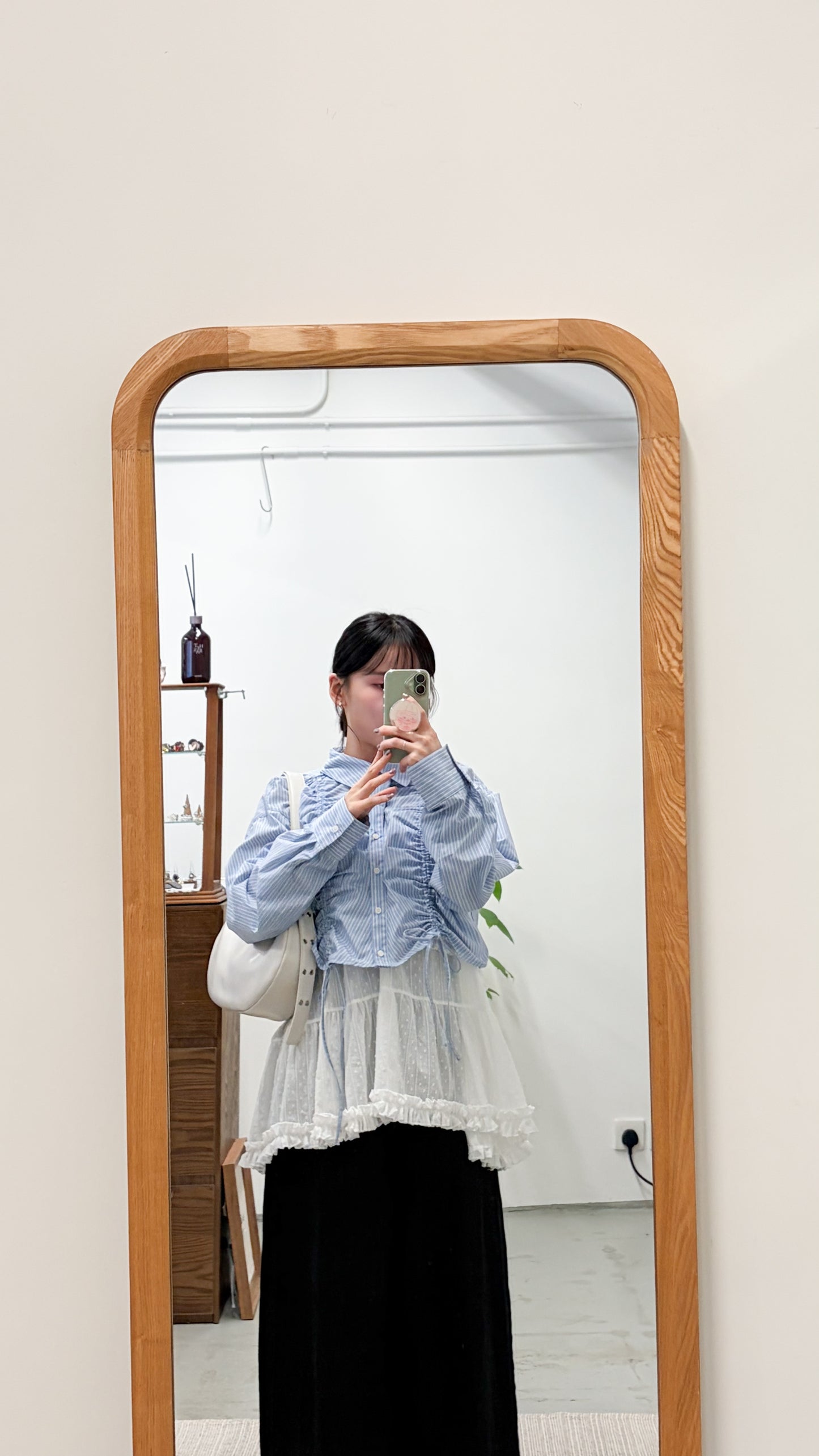 TP739- Front Shirring Short Length Shirt | Pink | Blue