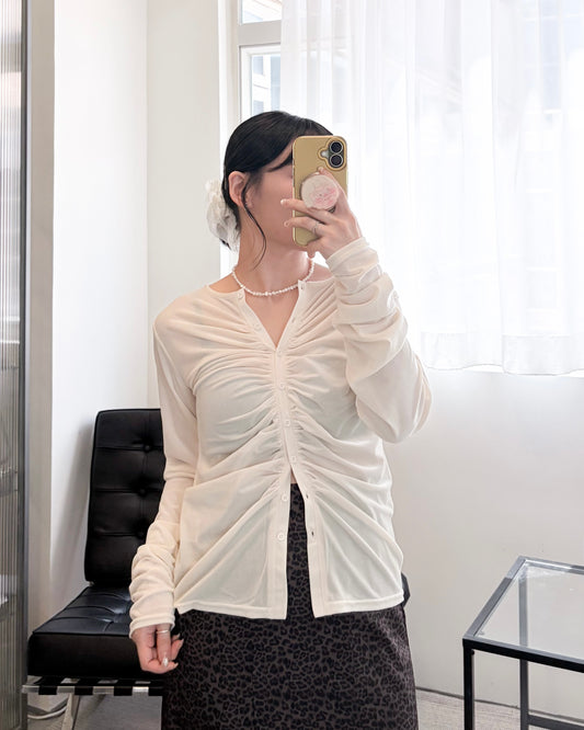 TP838- Sheer Velour gathered Top| Ivory | Brown | Black