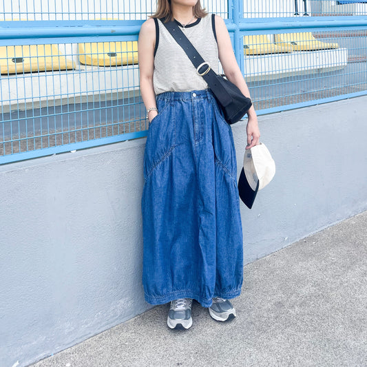 SK80- Pocket Gathered Skirt Denim | Navy