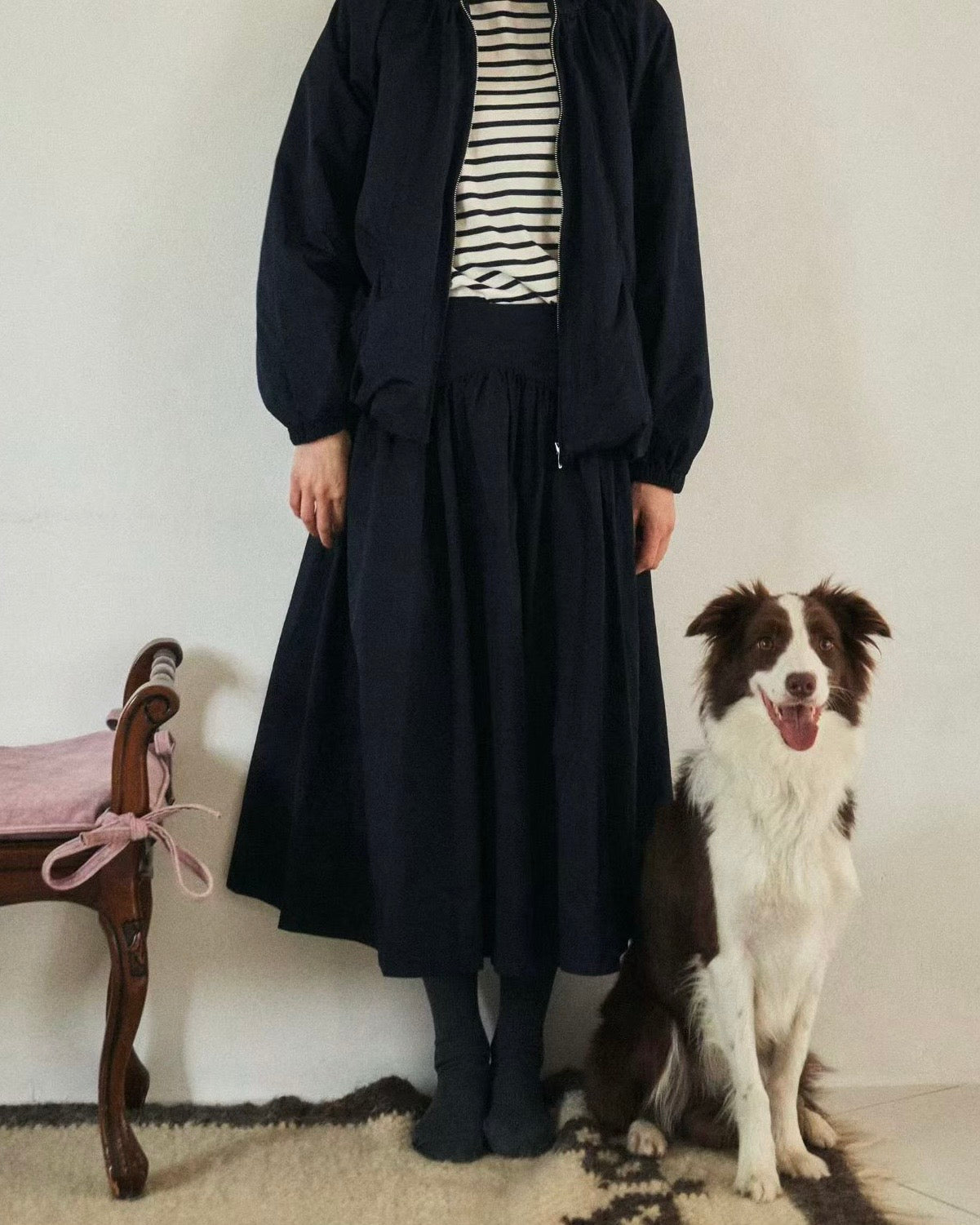 SK138- High Quality Umbrella Skirt | Grey | Navy ( S / M )