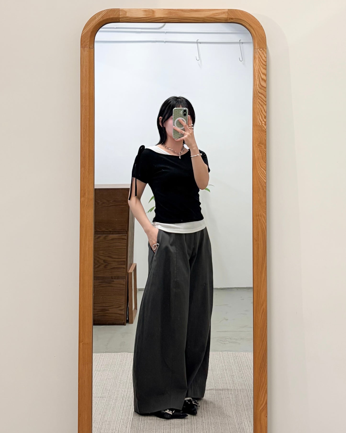 TP743- 2 in 1 Ribbon Sleeve Tee | White x Blue | Grey x Charcoal | White x Black