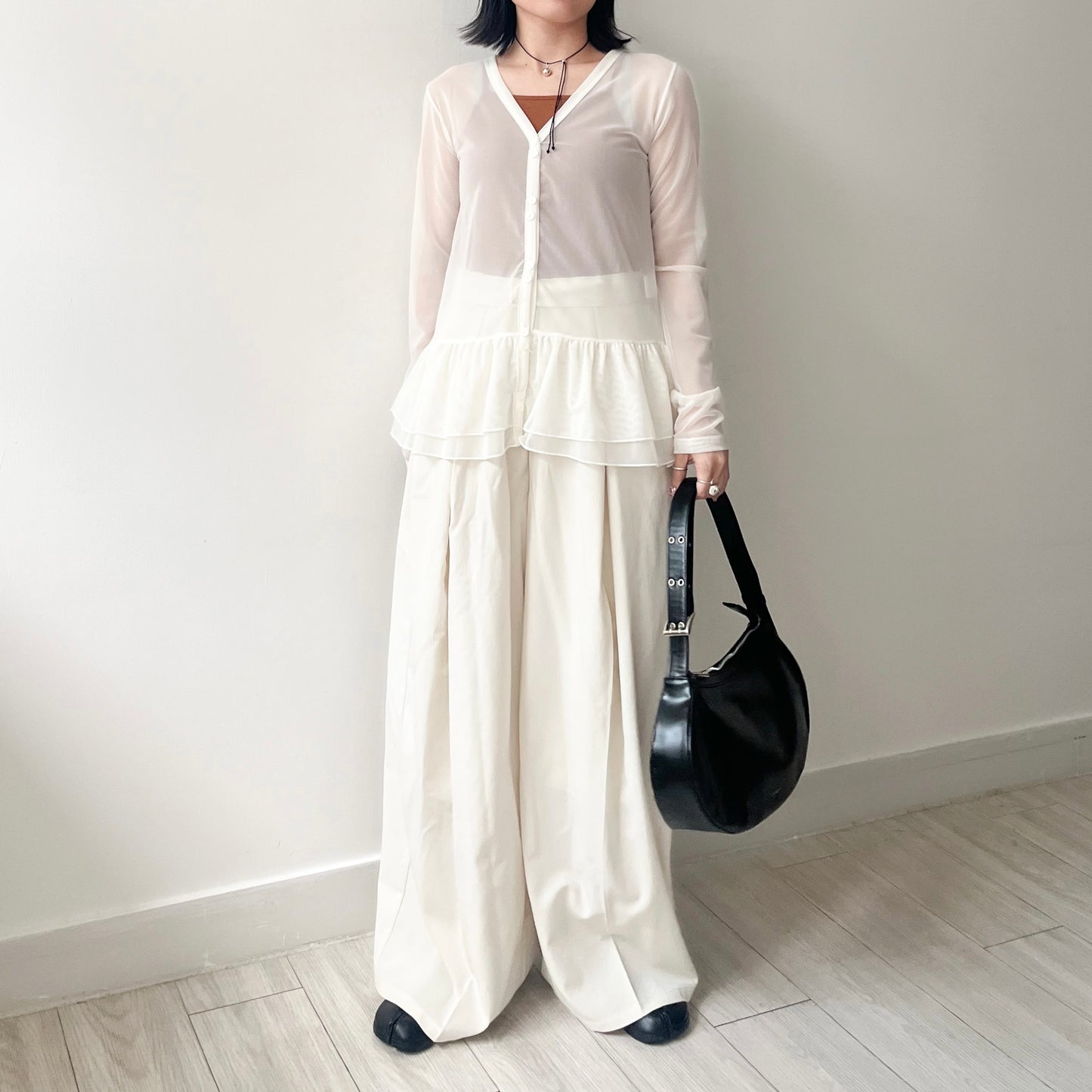 TP494- Layer See-through V Neck Top | White | Grey | Black
