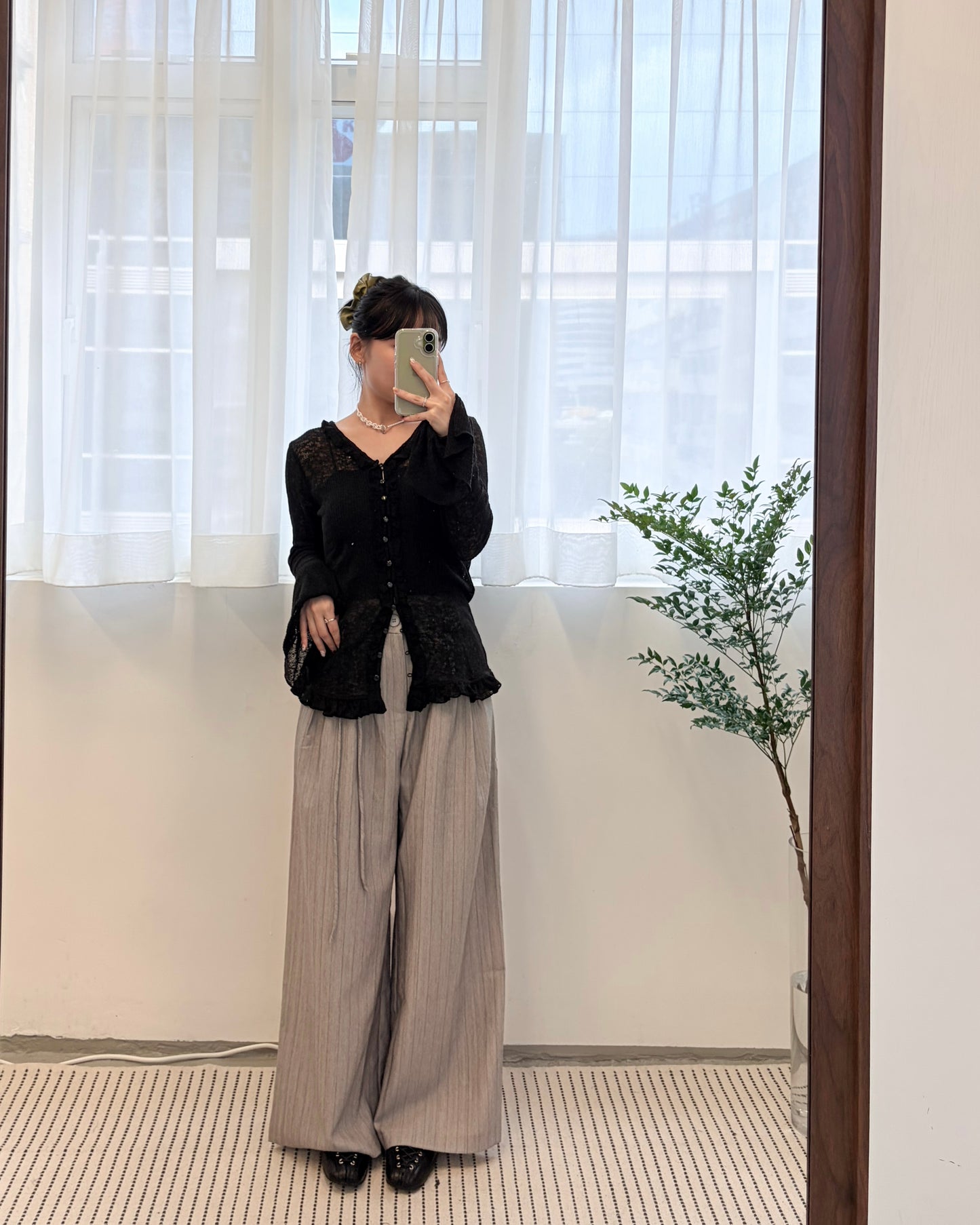 PT100- Stripe Classic Pant | Beige | Grey ( S / M ) 附有一條腰帶