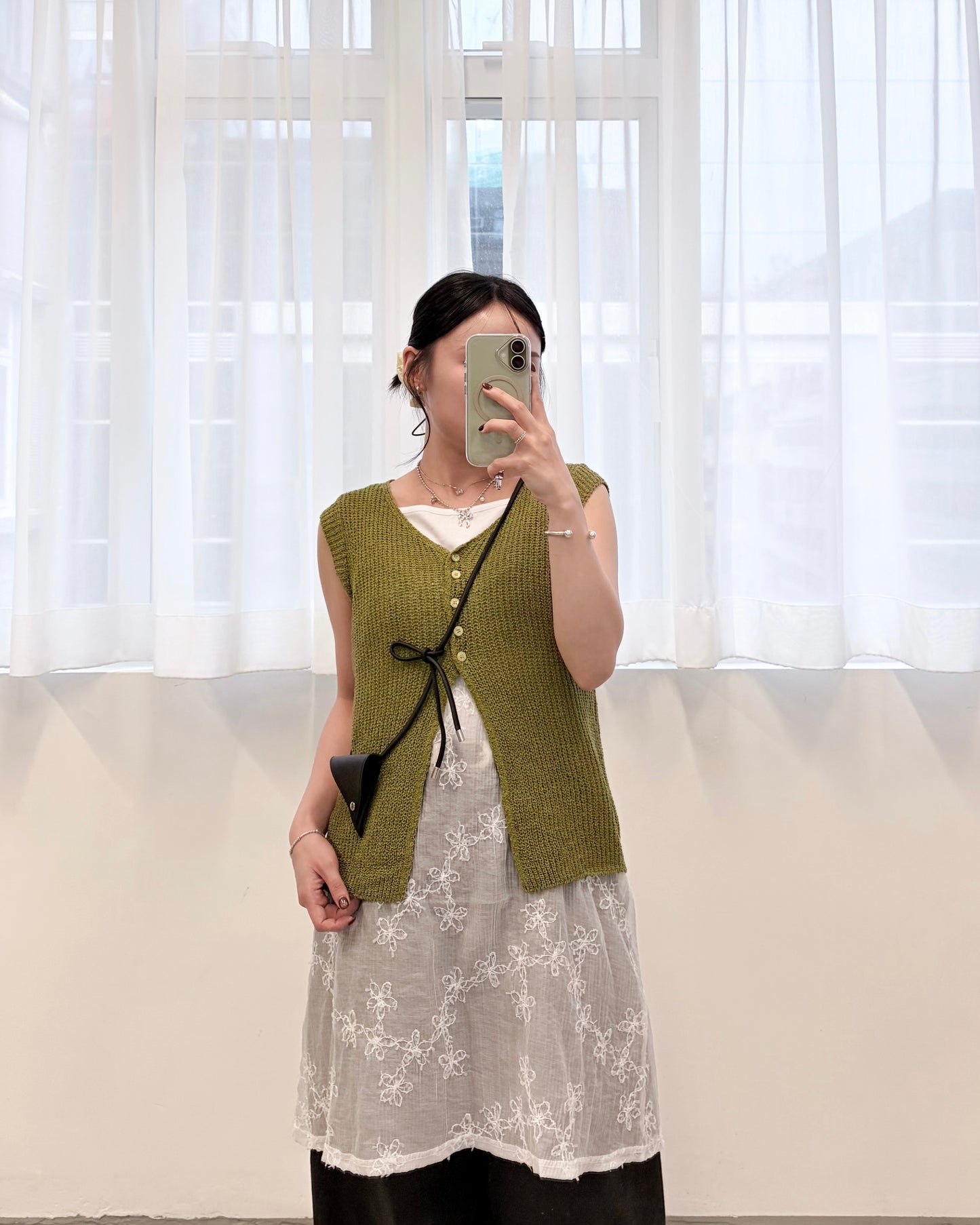 TP784- Button Mesh Vest | White | Blue | Green | Black