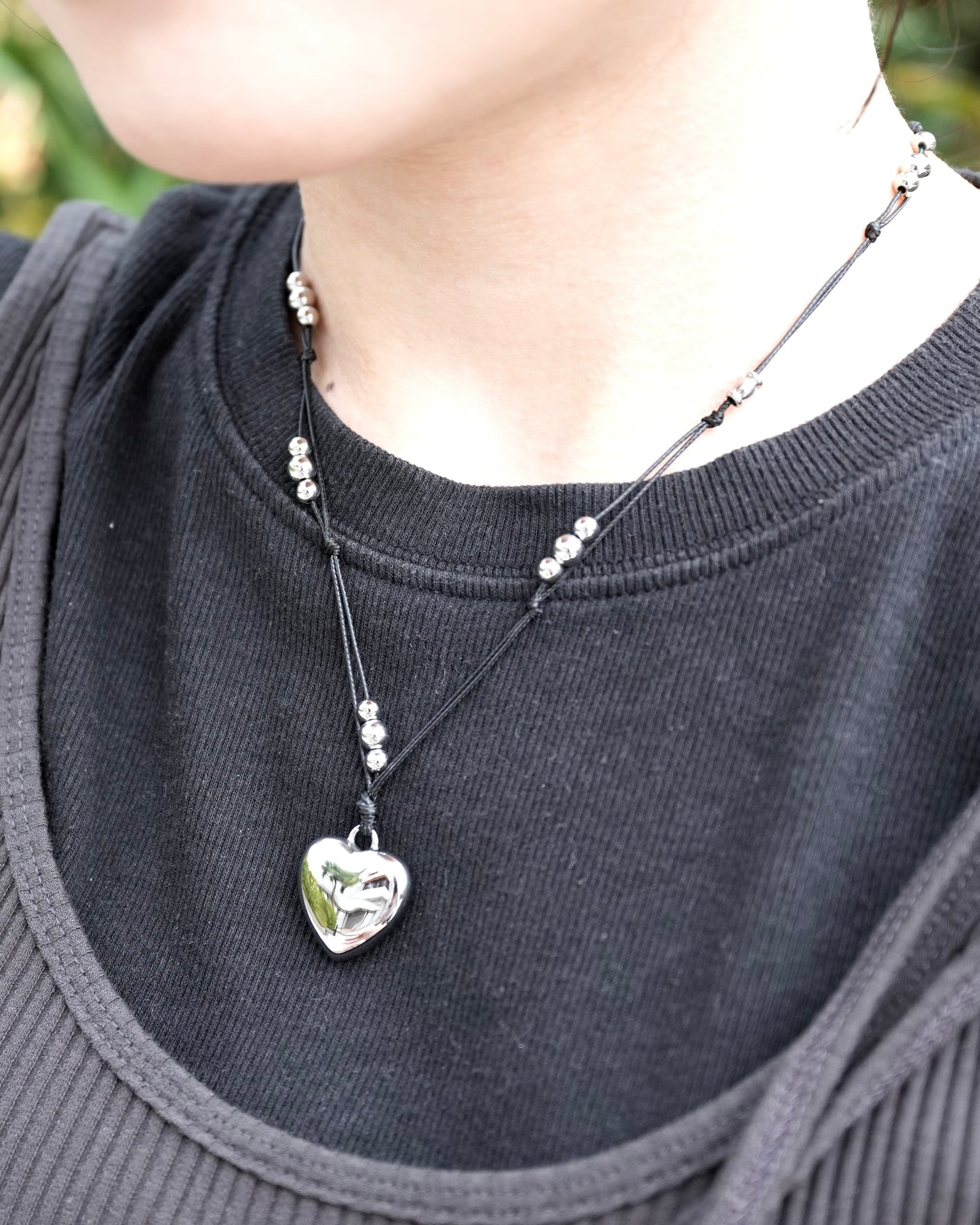 AC272- Handmade Heart Dot Necklace | Beige | Black ( 心心有微重量 )