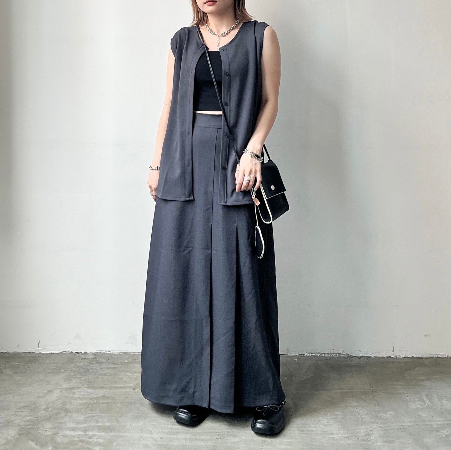 SK74- Lily Set Skirt | Grey | Black ( 自留set )