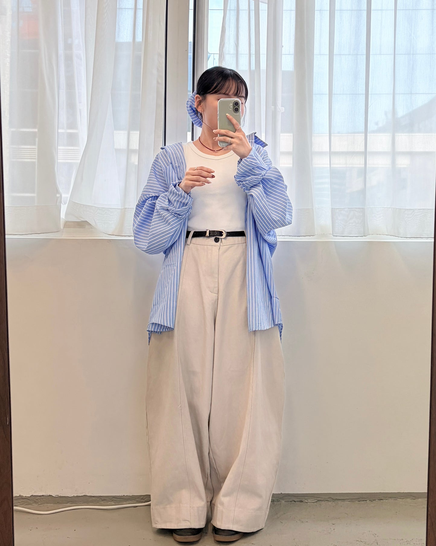 PT99- Wide Cotton Pants | Ivory | Navy